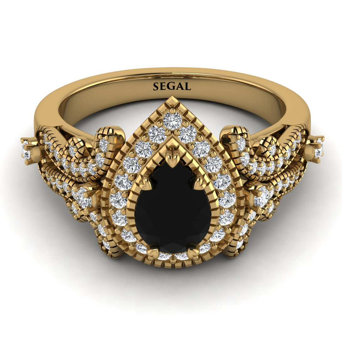 Milgrain Pear Cut Black Diamond Ring - Lisa No. 7
