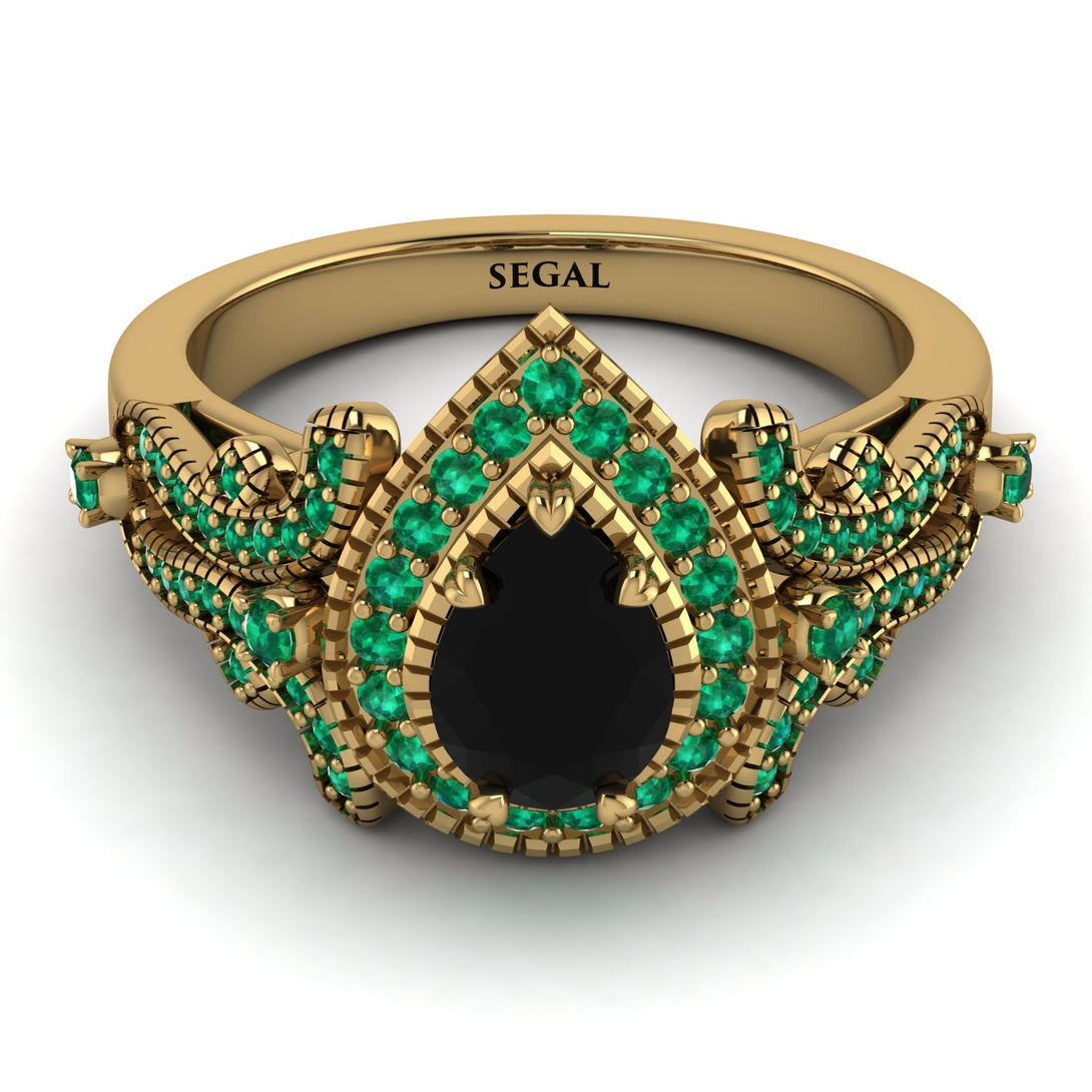 Milgrain Pear Cut Black Diamond Ring - Lisa No. 22