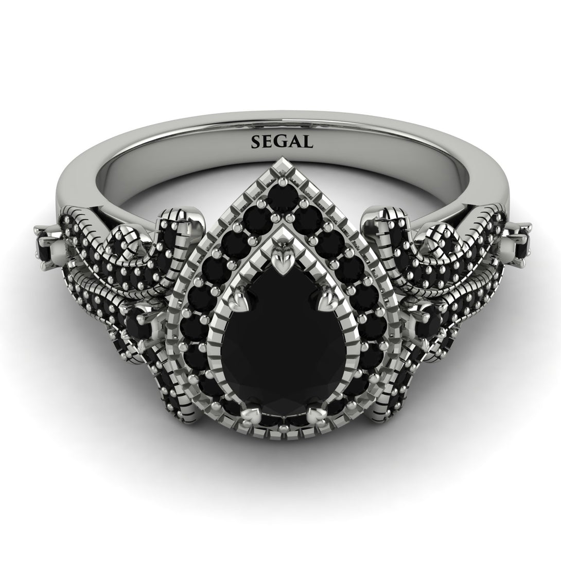 Milgrain Pear Cut Black Diamond Ring - Lisa No. 39