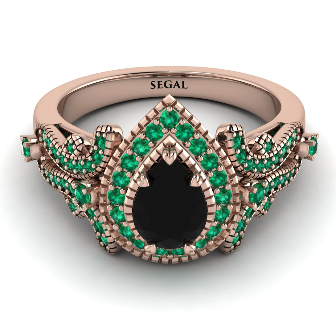 Milgrain Pear Cut Black Diamond Ring - Lisa No. 23