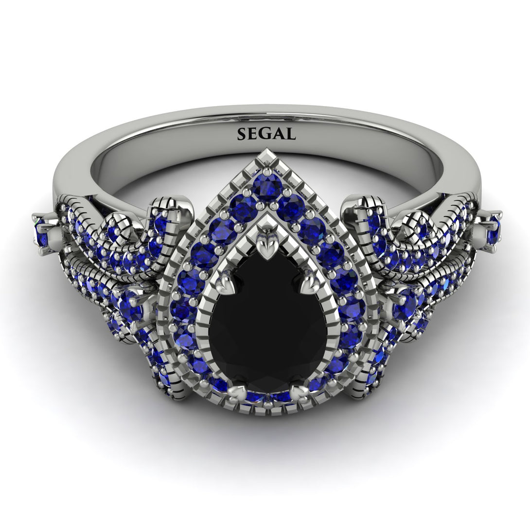 Milgrain Pear Cut Black Diamond Ring - Lisa No. 69
