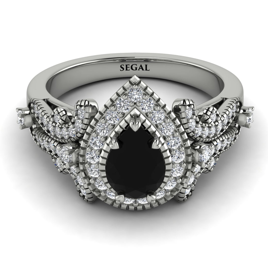 Milgrain Pear Cut Black Diamond Ring - Lisa No. 9