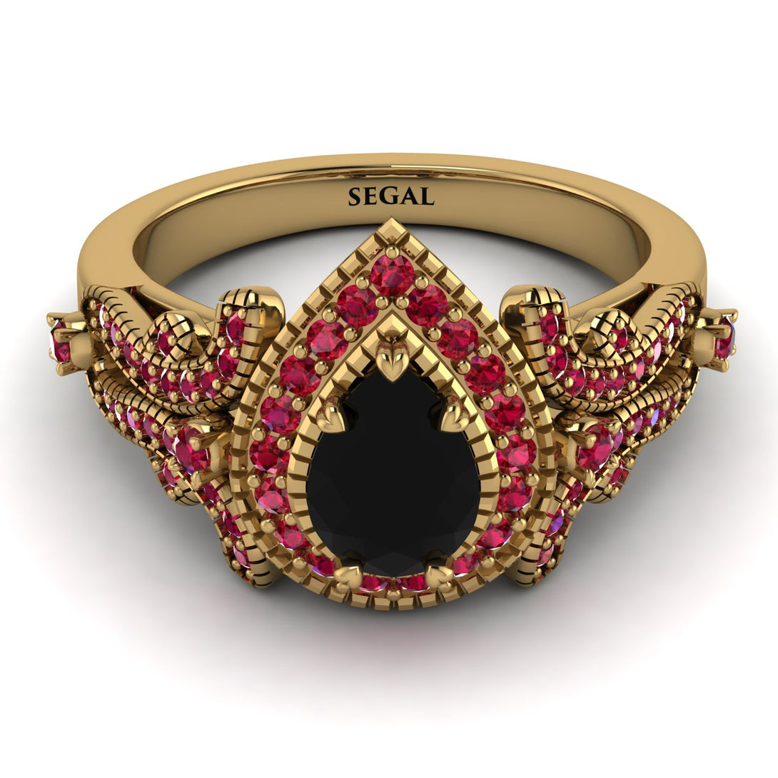 Milgrain Pear Cut Black Diamond Ring - Lisa No. 52