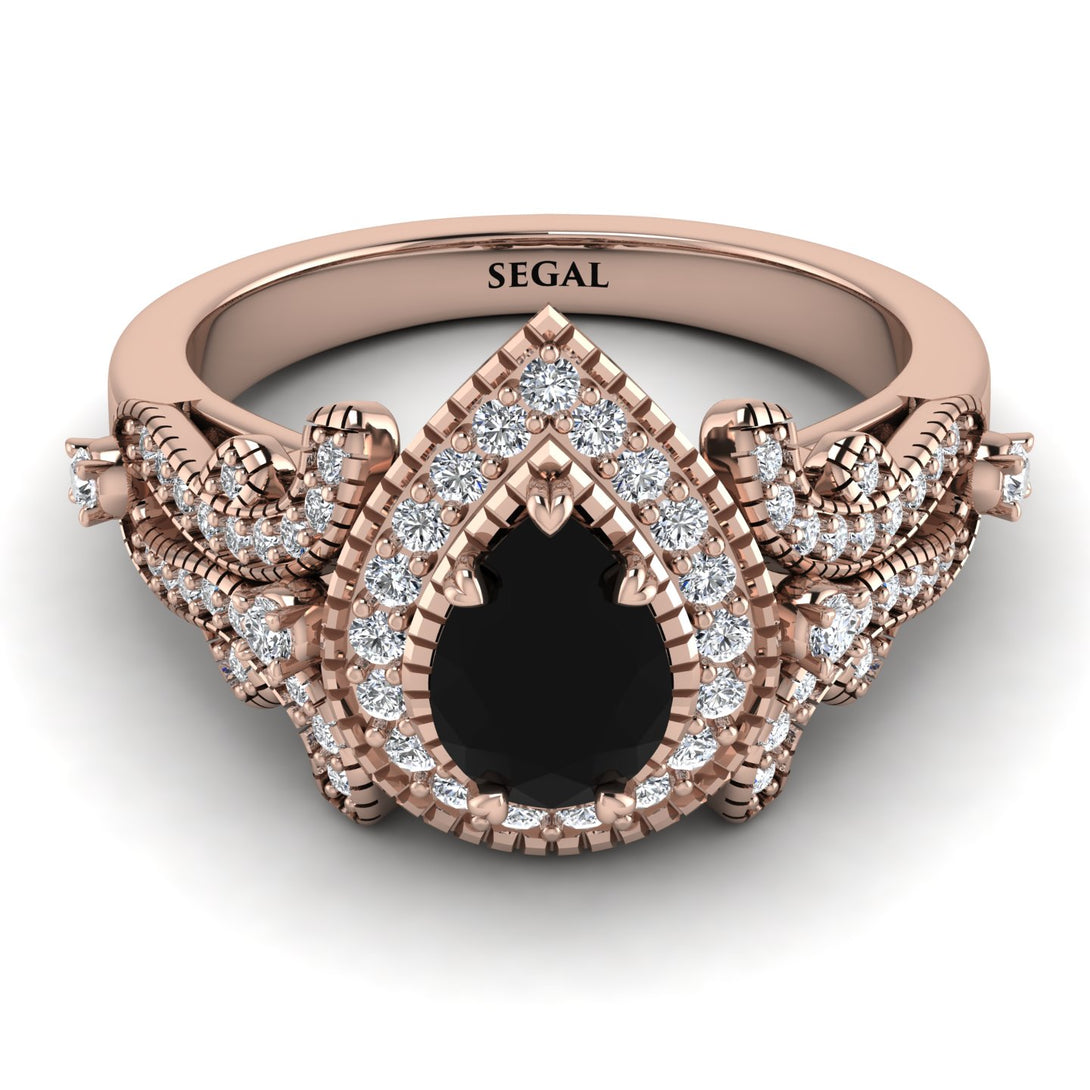 Milgrain Pear Cut Black Diamond Ring - Lisa No. 8
