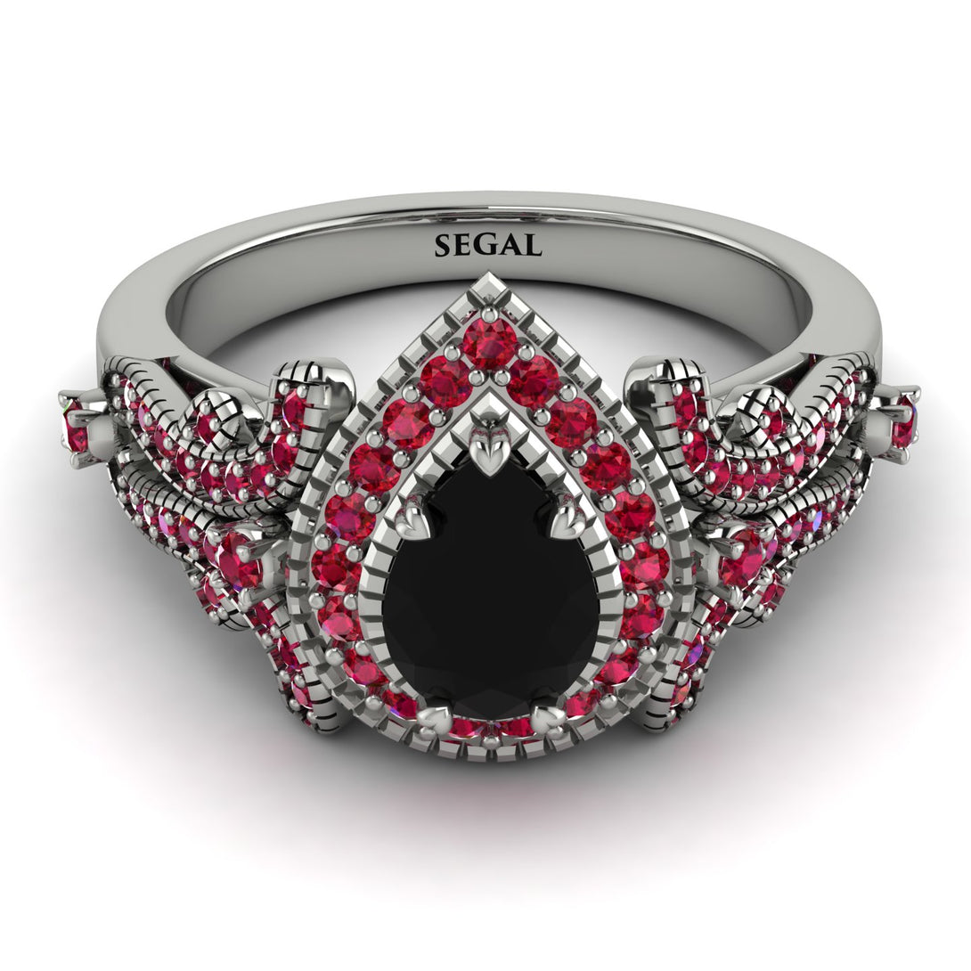 Milgrain Pear Cut Black Diamond Ring - Lisa No. 54