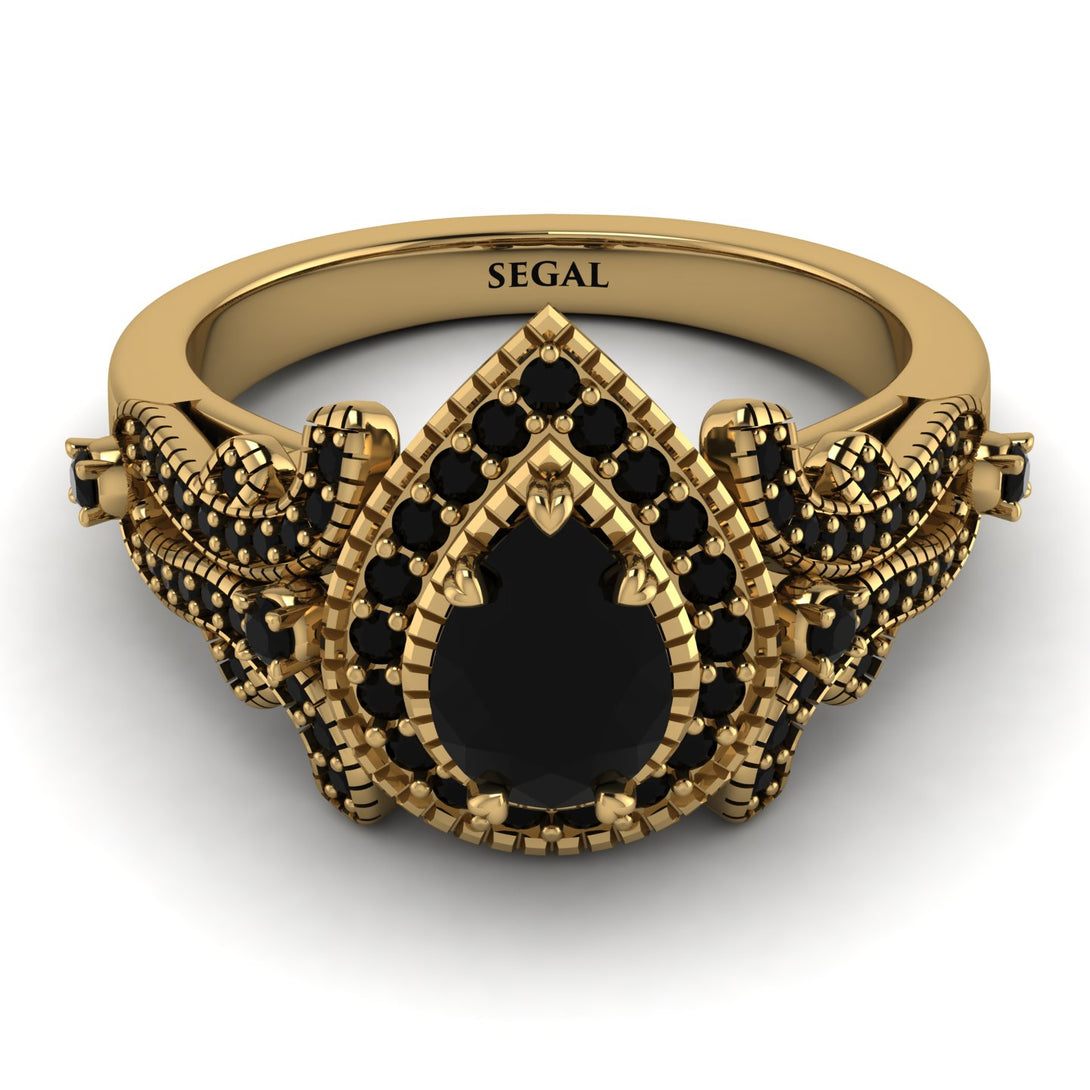 Milgrain Pear Cut Black Diamond Ring - Lisa No. 37