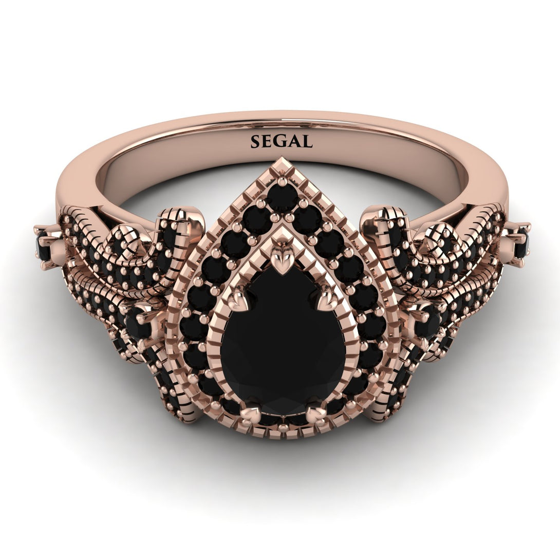 Milgrain Pear Cut Black Diamond Ring - Lisa No. 38