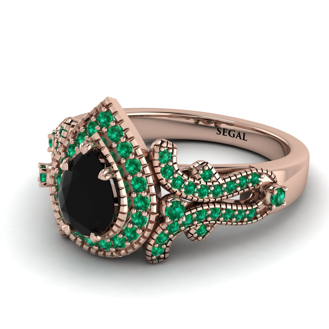 Milgrain Pear Cut Black Diamond Ring - Lisa No. 23