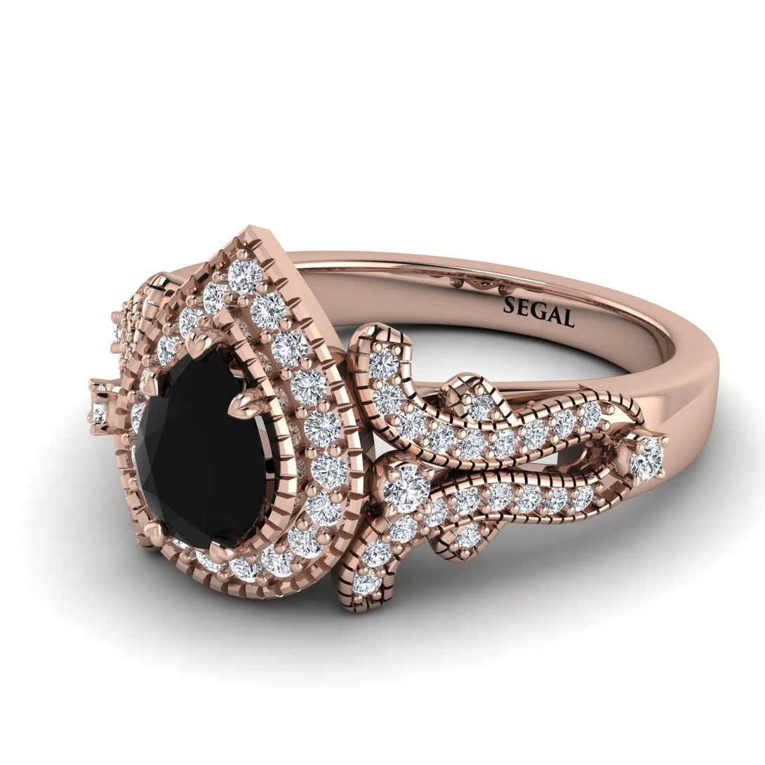 Milgrain Pear Cut Black Diamond Ring - Lisa No. 8