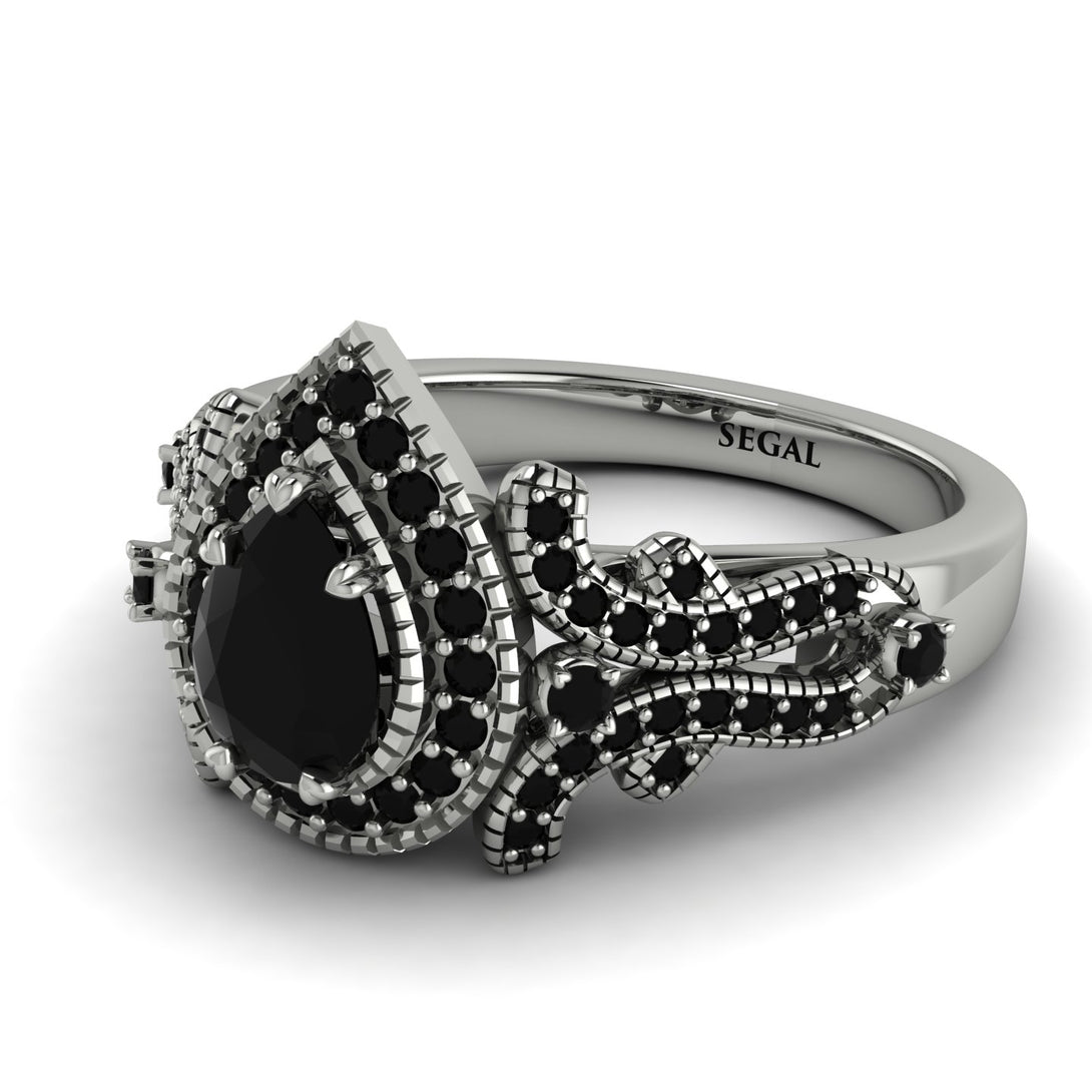 Milgrain Pear Cut Black Diamond Ring - Lisa No. 39