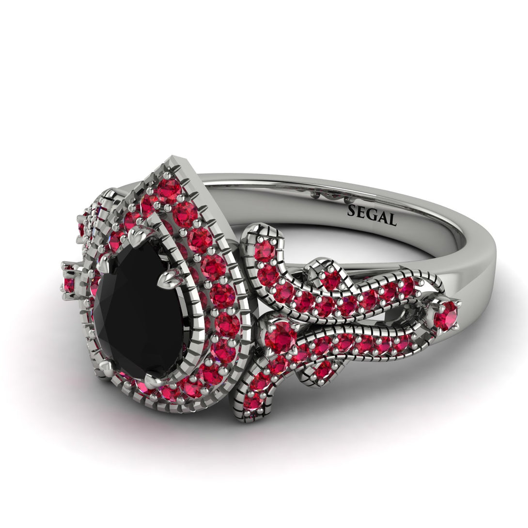 Milgrain Pear Cut Black Diamond Ring - Lisa No. 54