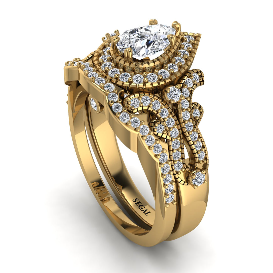Milgrain Pear Cut Diamond Bridal Set - Lisa No. 1