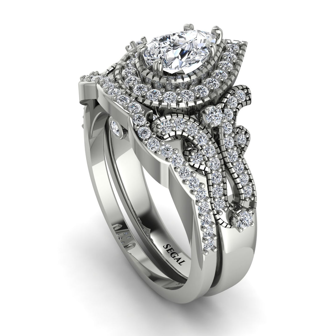 Milgrain Pear Cut Diamond Bridal Set - Lisa No. 3