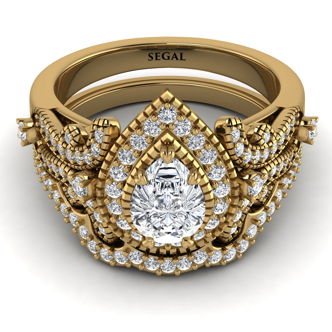 Milgrain Pear Cut Diamond Bridal Set - Lisa No. 1