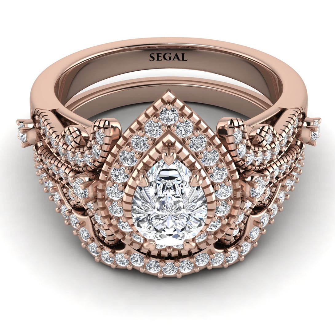 Milgrain Pear Cut Diamond Bridal Set - Lisa No. 2