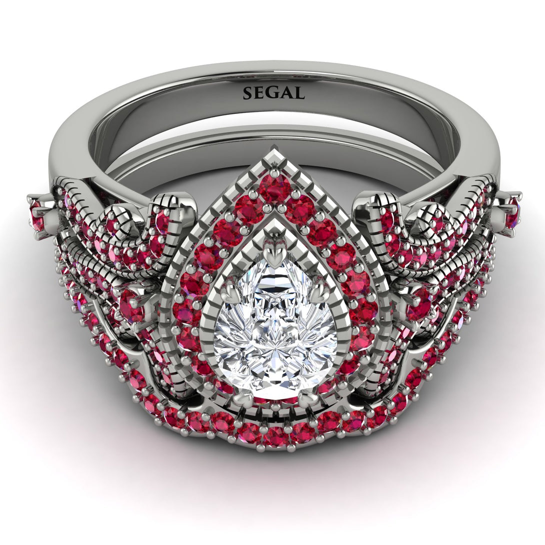 Milgrain Pear Cut Diamond Bridal Set - Lisa No. 48