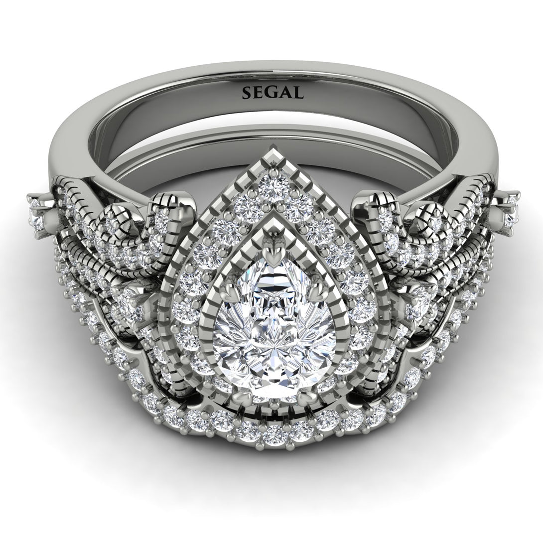 Milgrain Pear Cut Diamond Bridal Set - Lisa No. 3