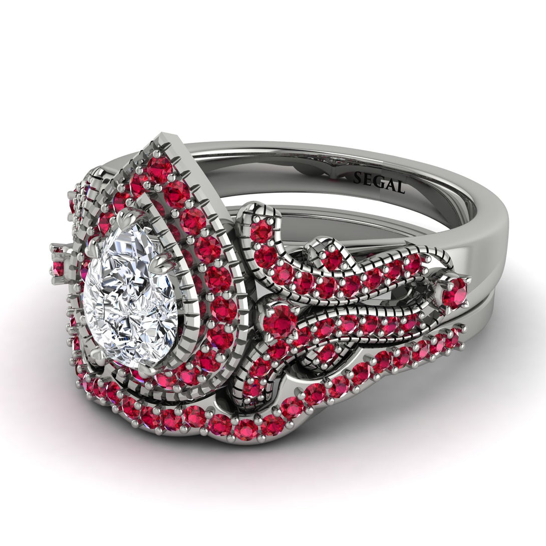 Milgrain Pear Cut Diamond Bridal Set - Lisa No. 48