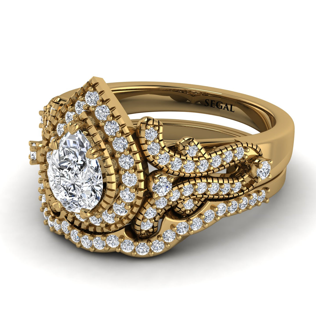 Milgrain Pear Cut Diamond Bridal Set - Lisa No. 1