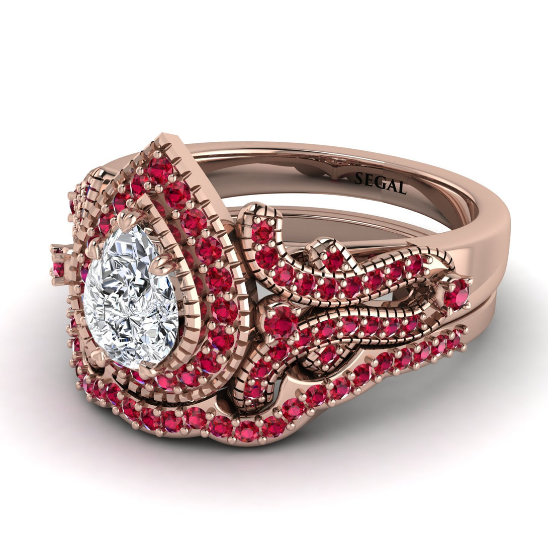 Milgrain Pear Cut Diamond Bridal Set - Lisa No. 47