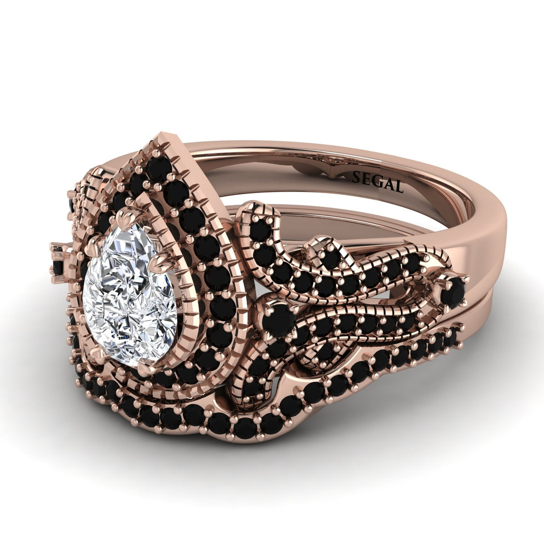 Milgrain Pear Cut Diamond Bridal Set - Lisa No. 32