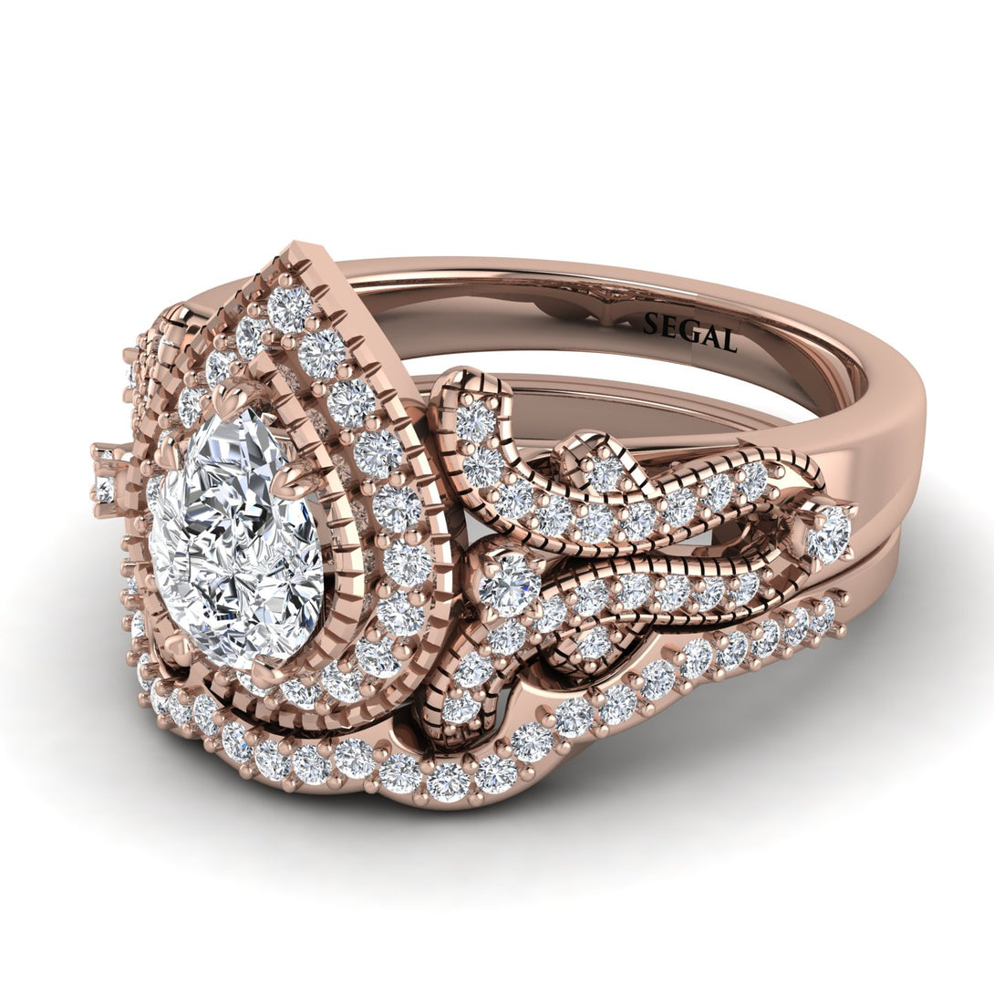 Milgrain Pear Cut Diamond Bridal Set - Lisa No. 2