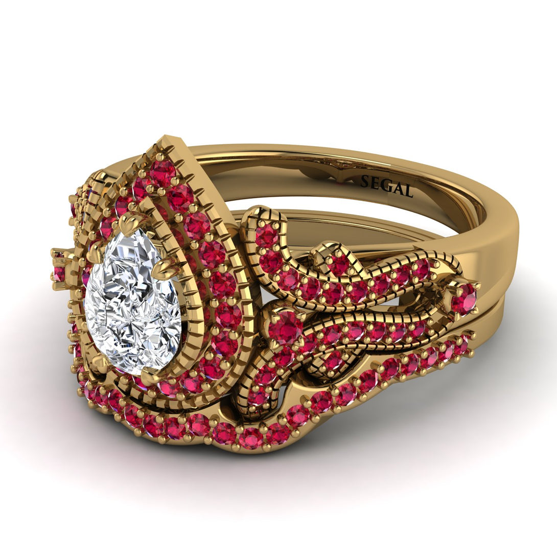 Milgrain Pear Cut Diamond Bridal Set - Lisa No. 46