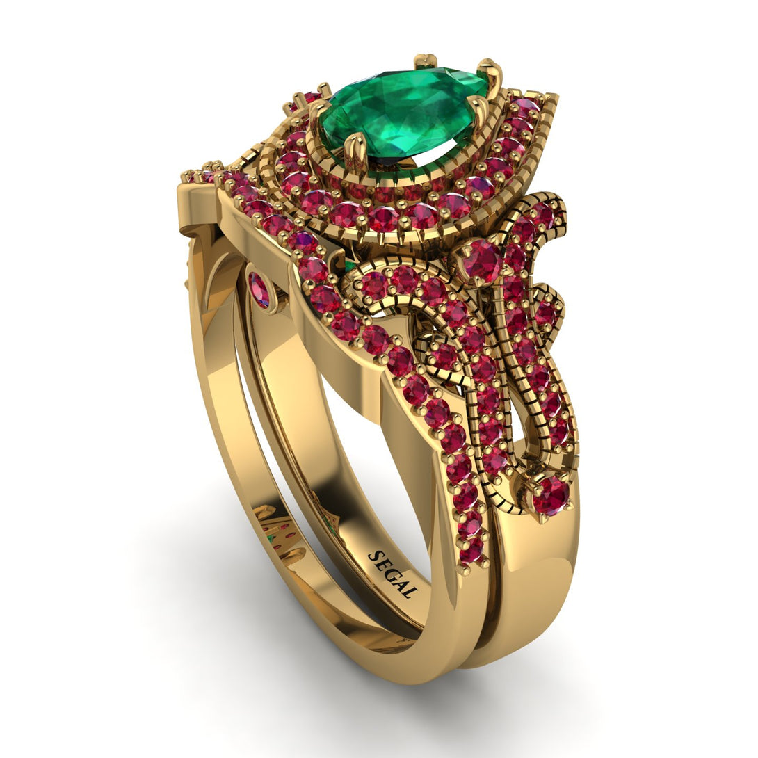 Milgrain Pear Cut Emerald Bridal Set - Lisa No. 49