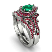 Milgrain Pear Cut Emerald Bridal Set - Lisa No. 51 image 1