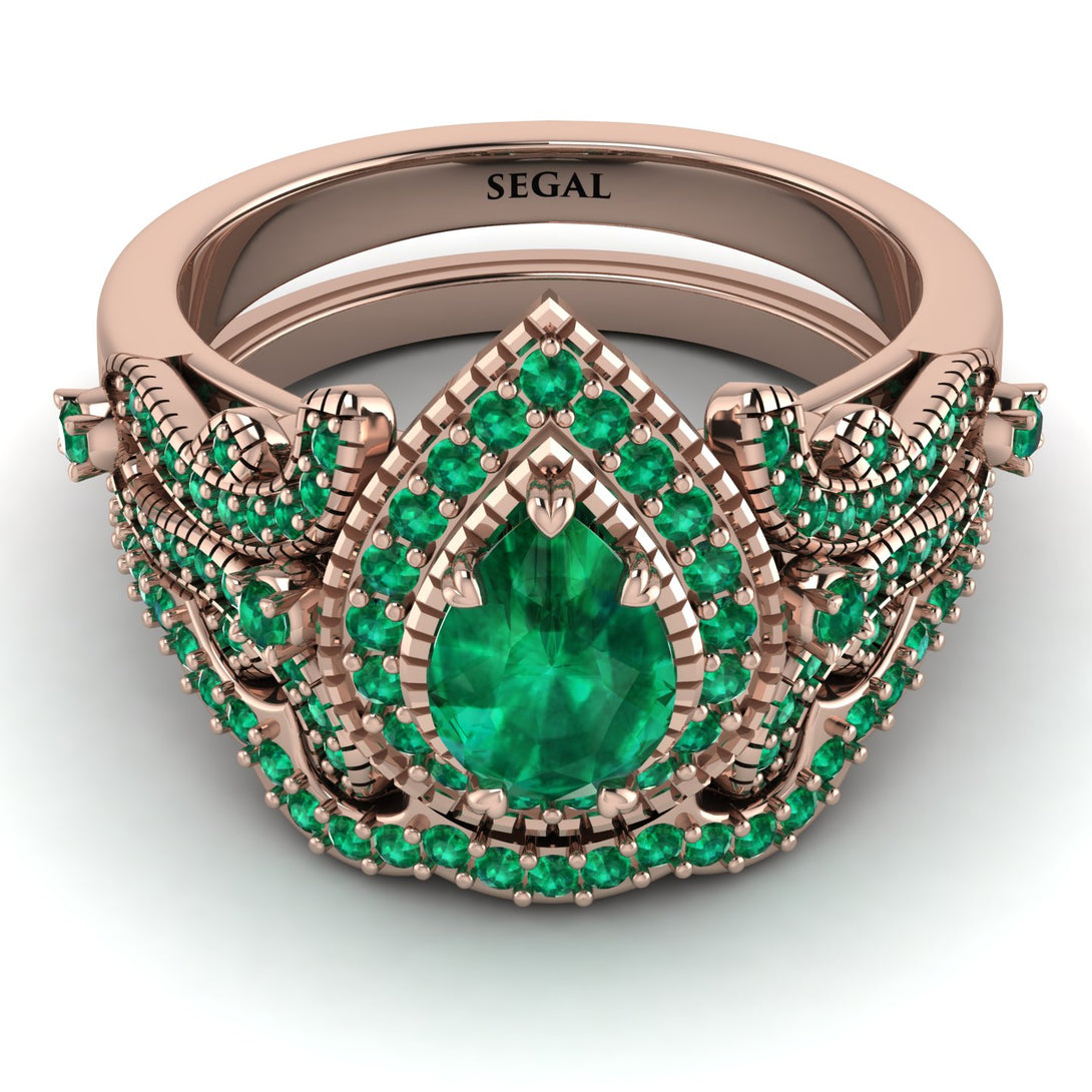Milgrain Pear Cut Emerald Bridal Set - Lisa No. 20
