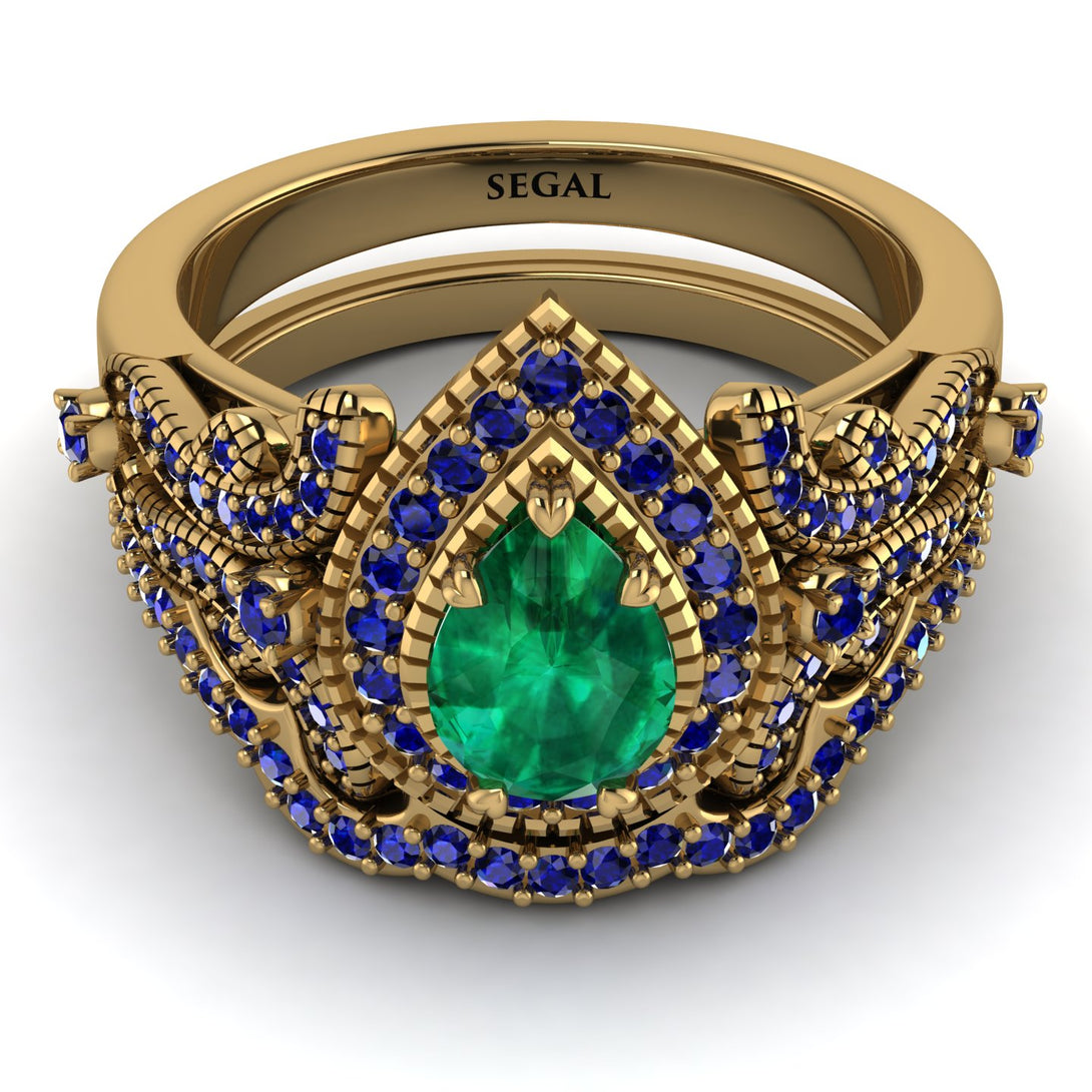 Milgrain Pear Cut Emerald Bridal Set - Lisa No. 64