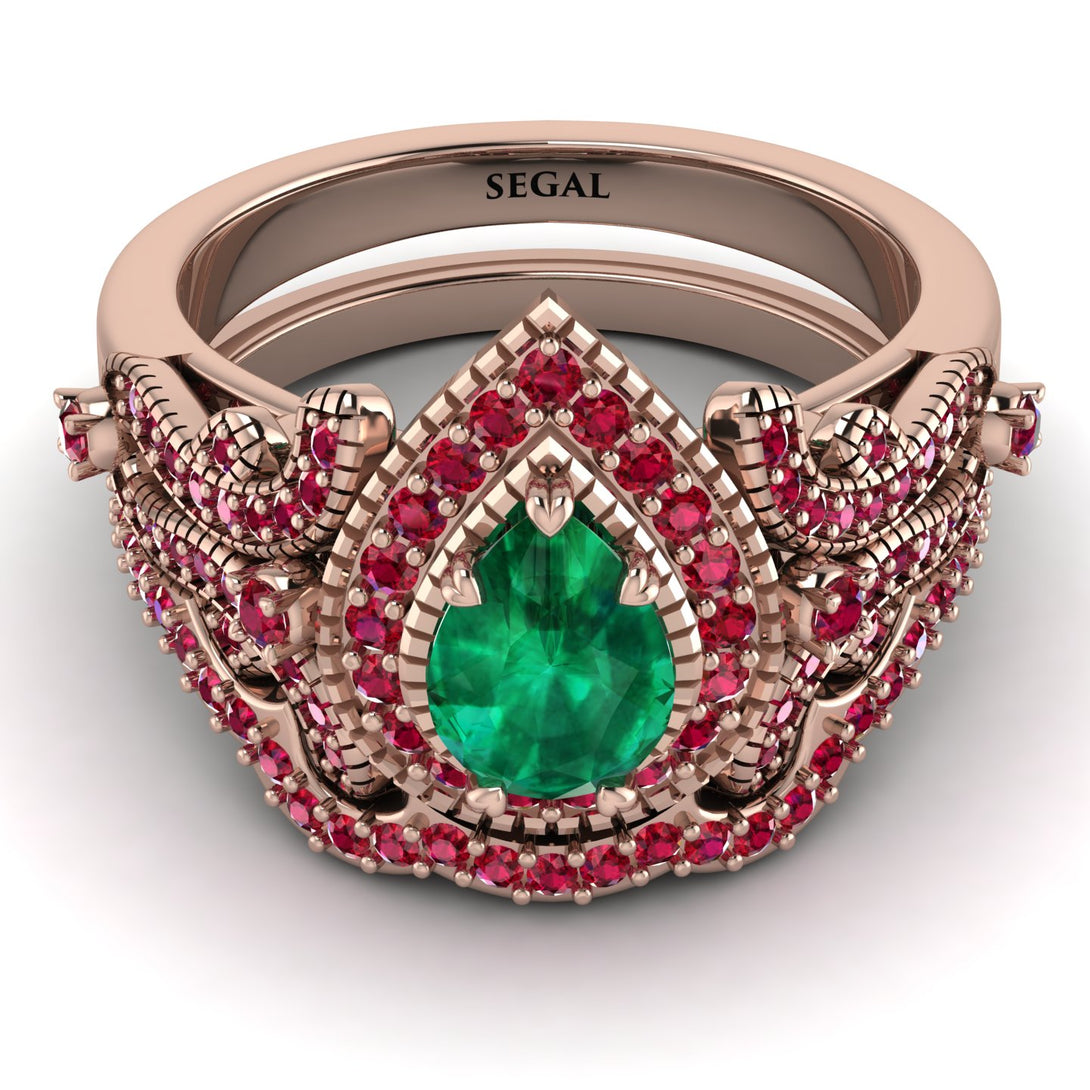 Milgrain Pear Cut Emerald Bridal Set - Lisa No. 50