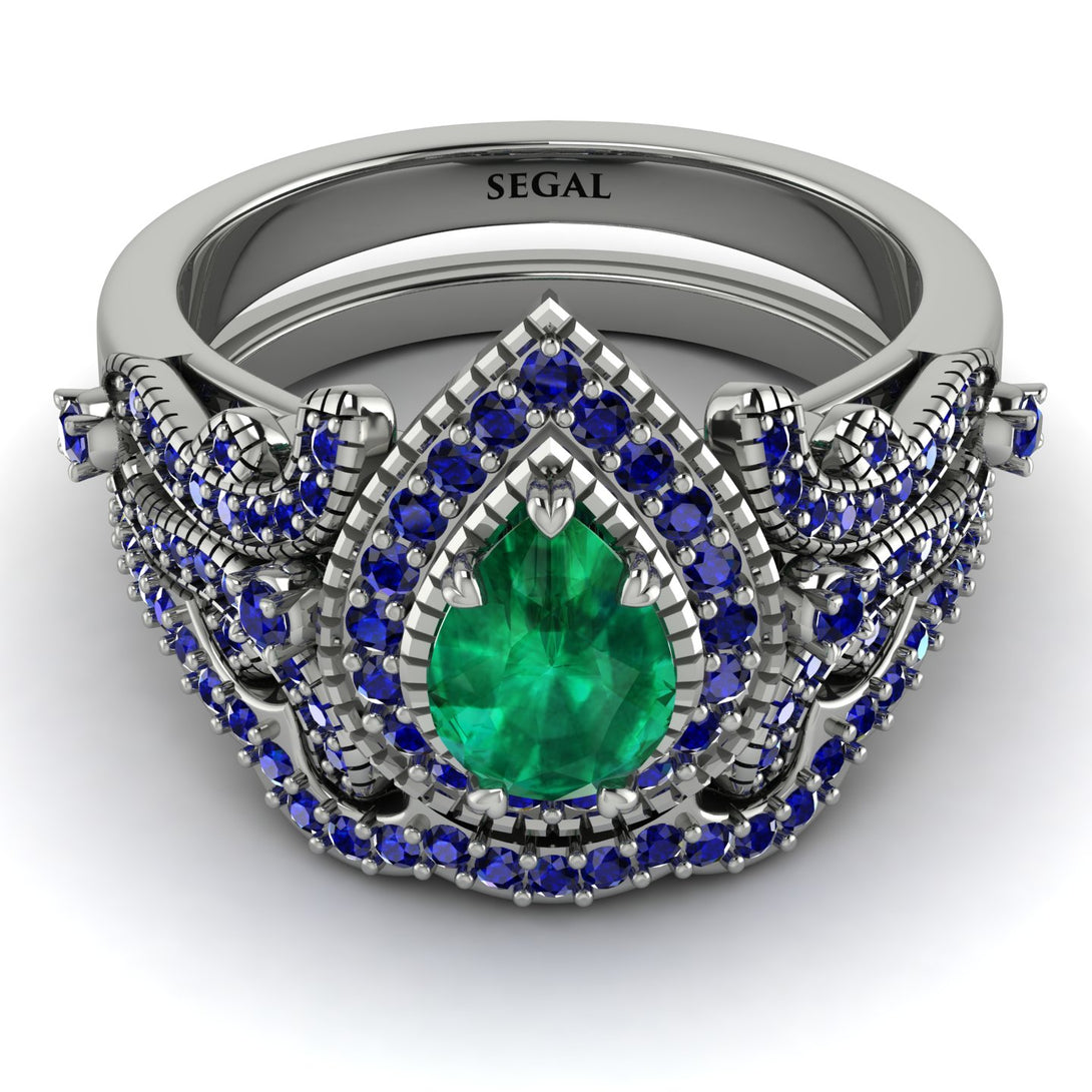 Milgrain Pear Cut Emerald Bridal Set - Lisa No. 66