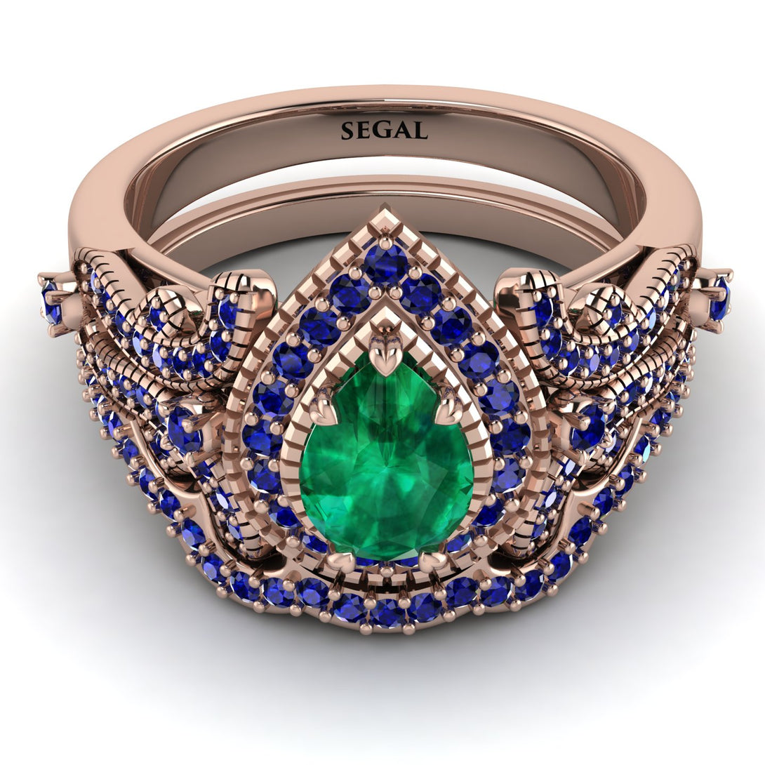 Milgrain Pear Cut Emerald Bridal Set - Lisa No. 65
