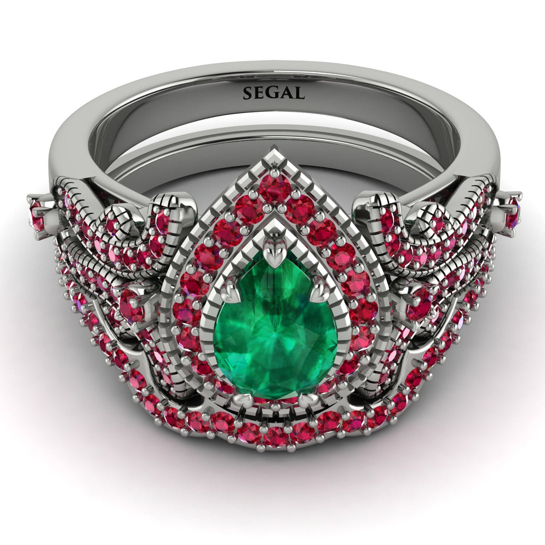 Milgrain Pear Cut Emerald Bridal Set - Lisa No. 51