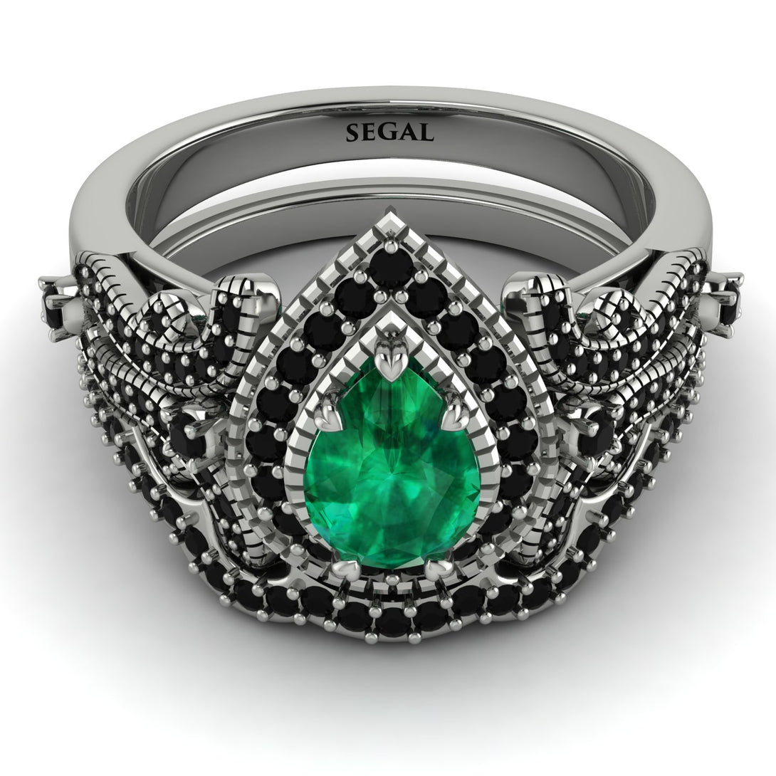 Milgrain Pear Cut Emerald Bridal Set - Lisa No. 36