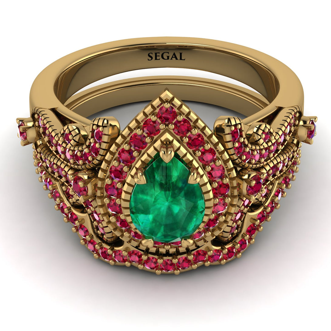 Milgrain Pear Cut Emerald Bridal Set - Lisa No. 49