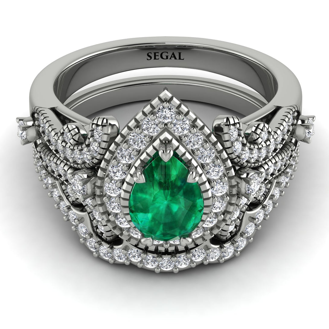 Milgrain Pear Cut Emerald Bridal Set - Lisa No. 6
