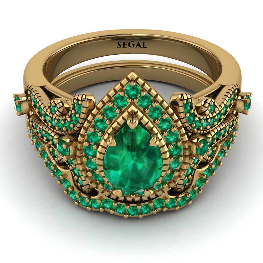 Milgrain Pear Cut Emerald Bridal Set - Lisa No. 19