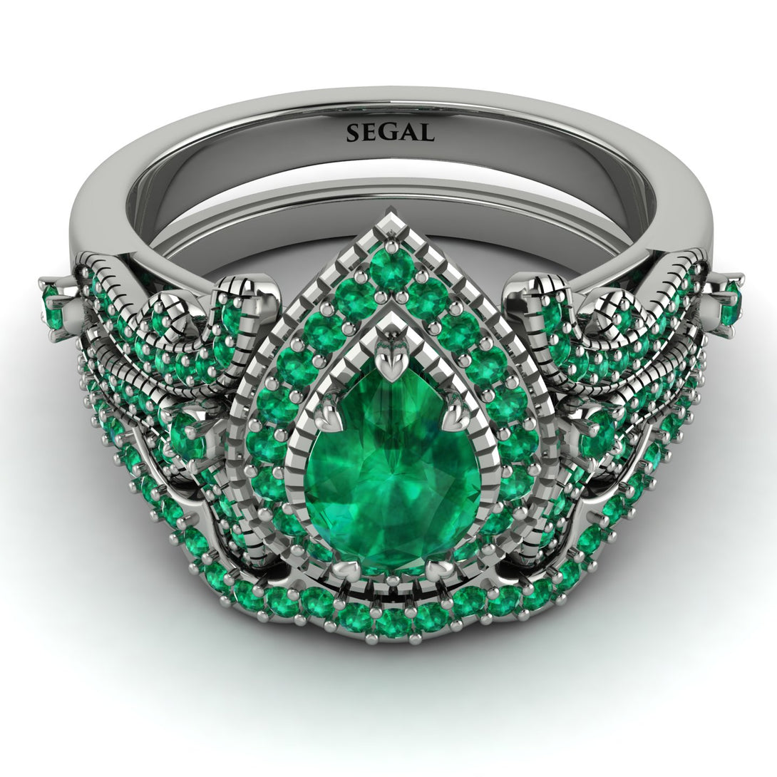 Milgrain Pear Cut Emerald Bridal Set - Lisa No. 21