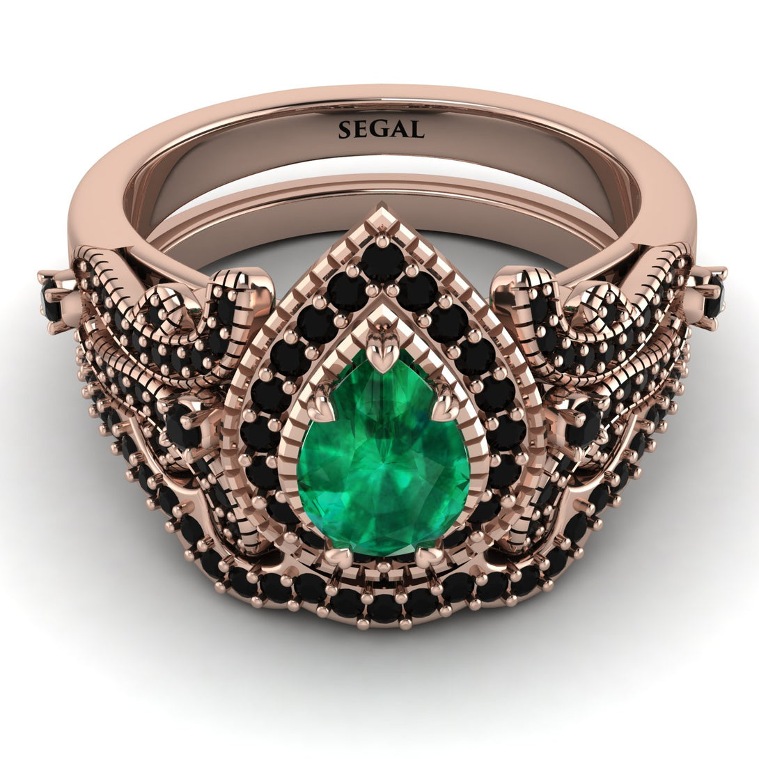 Milgrain Pear Cut Emerald Bridal Set - Lisa No. 35