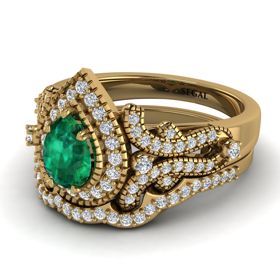 Milgrain Pear Cut Emerald Bridal Set - Lisa No. 4