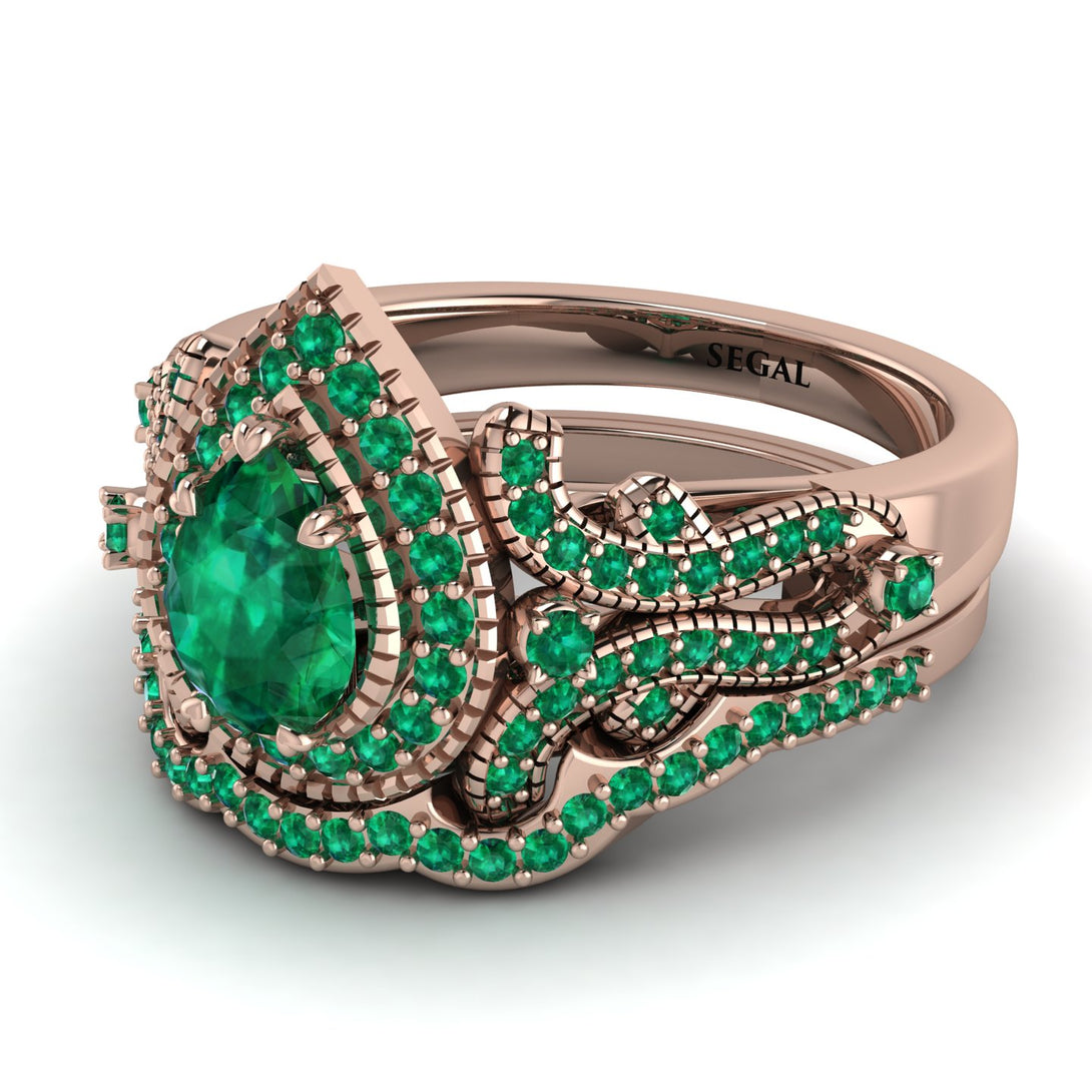 Milgrain Pear Cut Emerald Bridal Set - Lisa No. 20