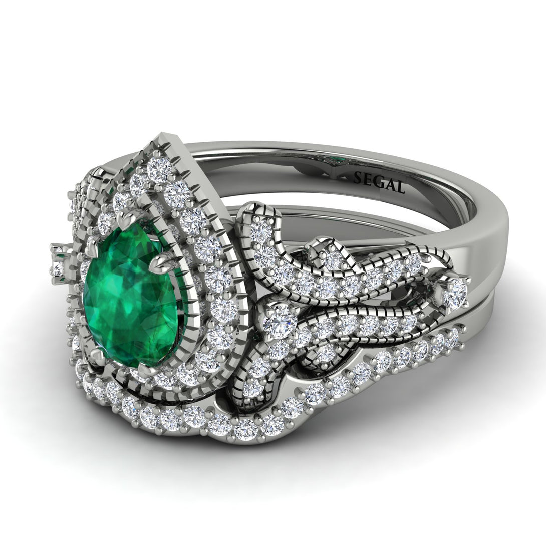 Milgrain Pear Cut Emerald Bridal Set - Lisa No. 6