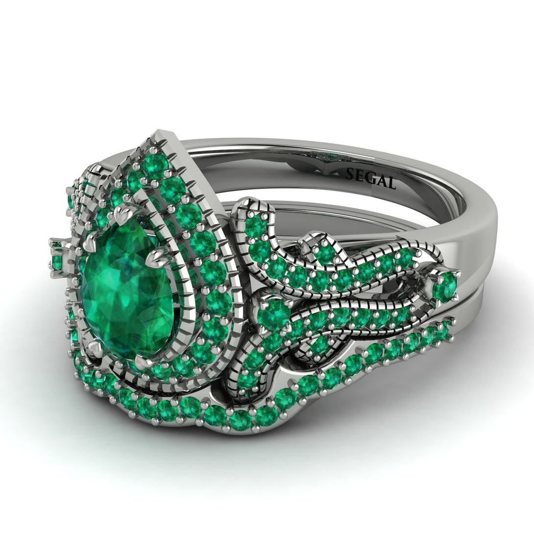 Milgrain Pear Cut Emerald Bridal Set - Lisa No. 21