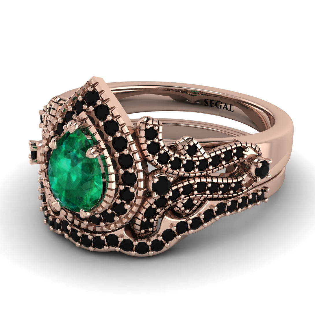 Milgrain Pear Cut Emerald Bridal Set - Lisa No. 35