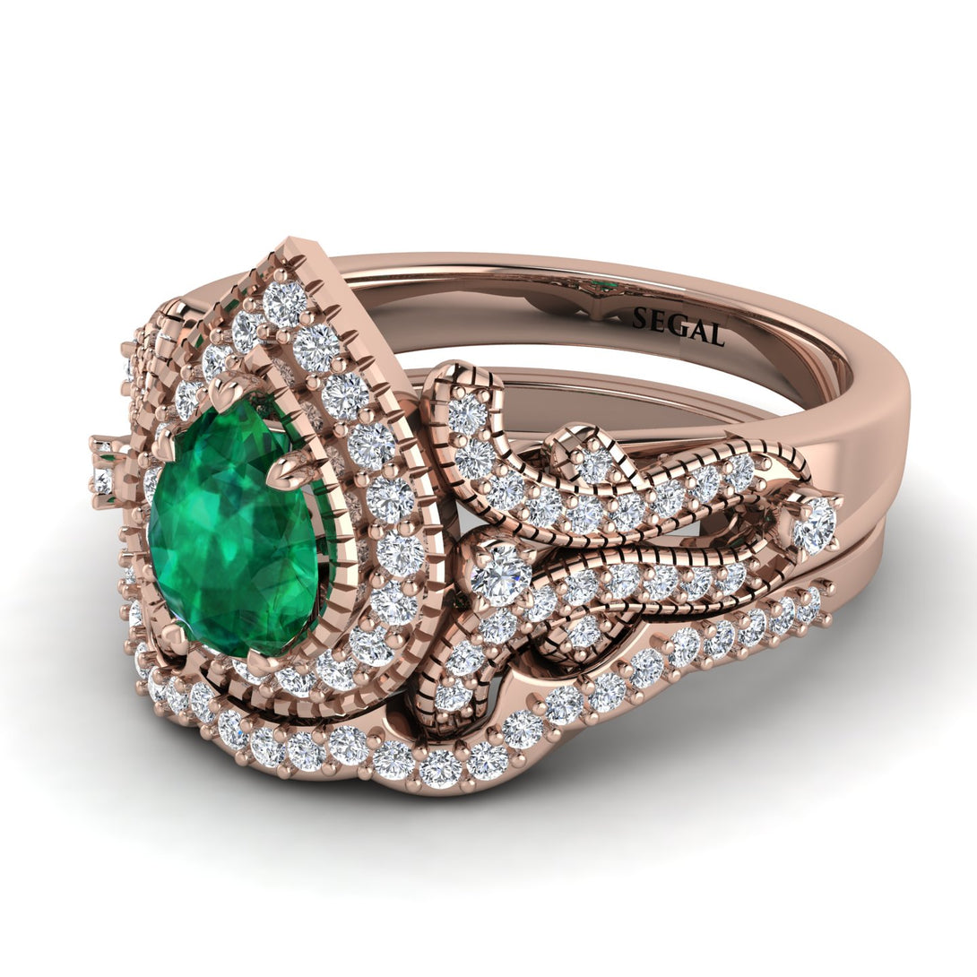 Milgrain Pear Cut Emerald Bridal Set - Lisa No. 5