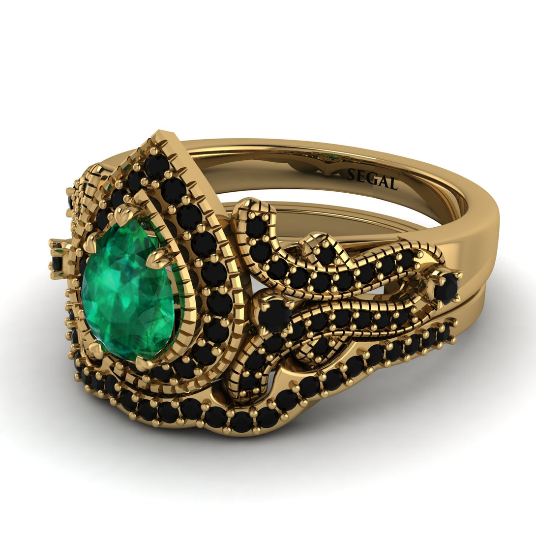 Milgrain Pear Cut Emerald Bridal Set - Lisa No. 34