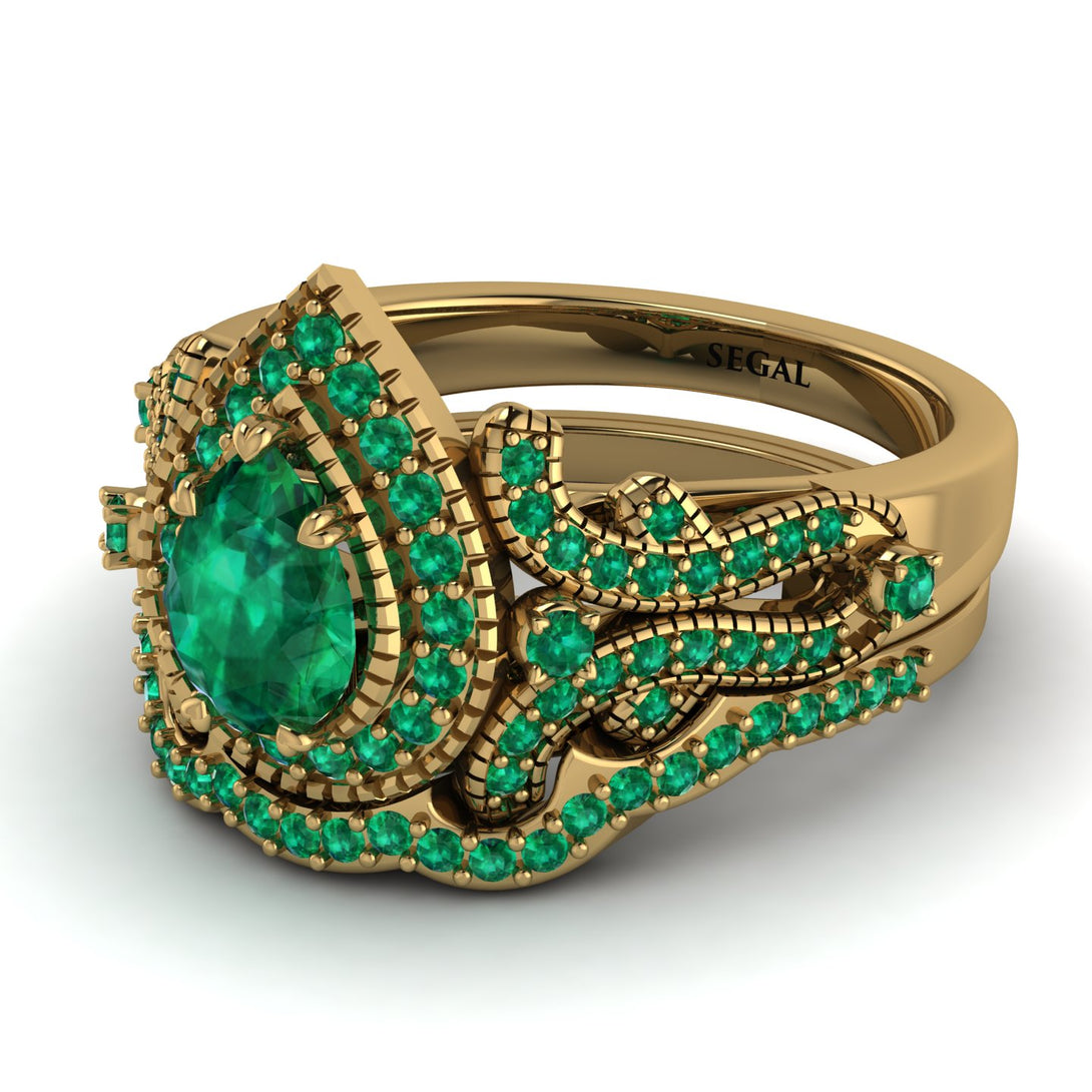 Milgrain Pear Cut Emerald Bridal Set - Lisa No. 19