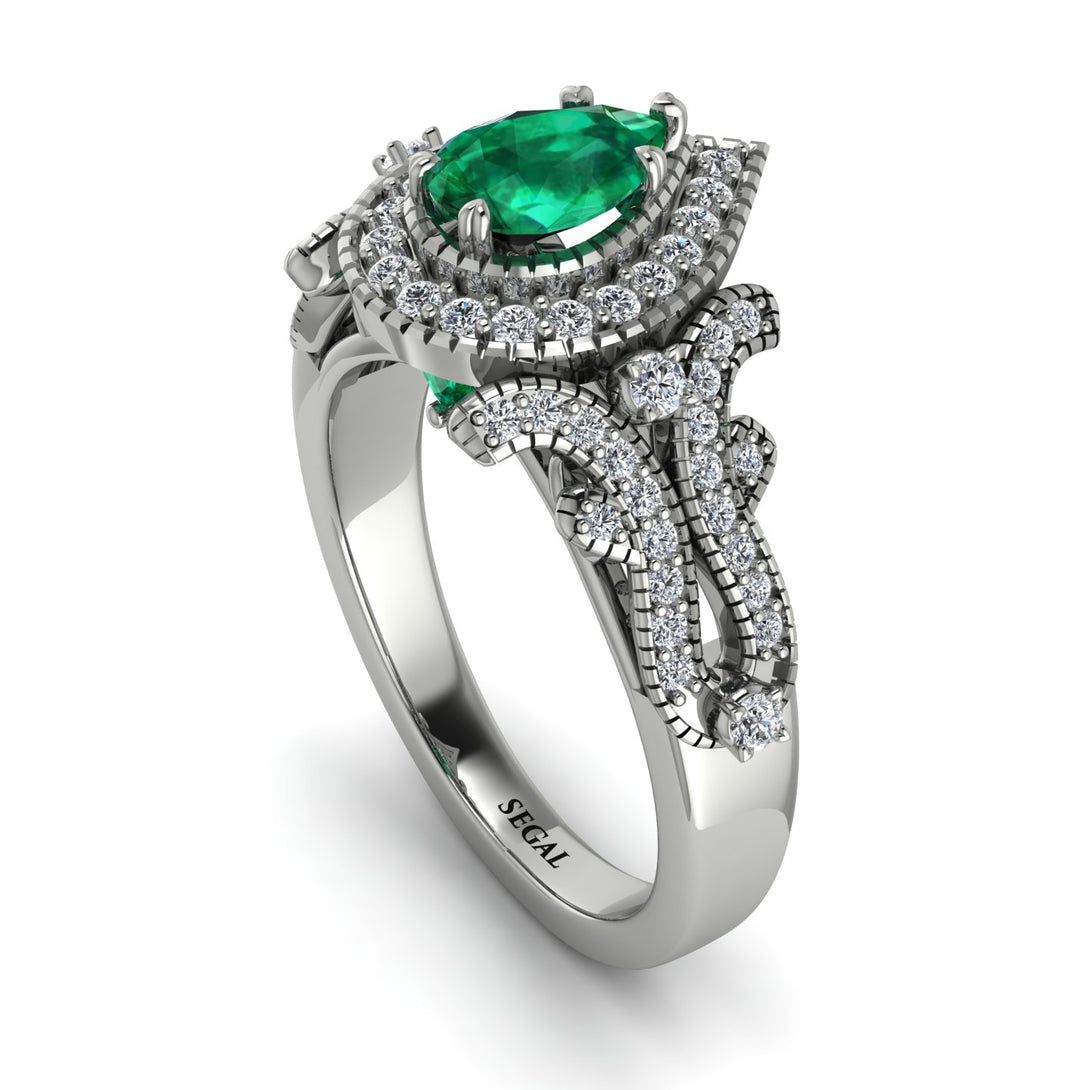 Milgrain Pear Cut Emerald Ring - Lisa No. 6
